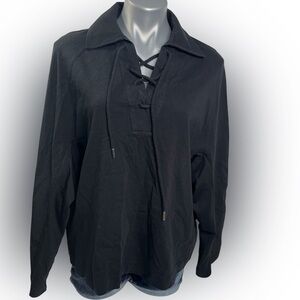 Dries Van Noten Cijou Black Lace-Up Long Sleeve Top